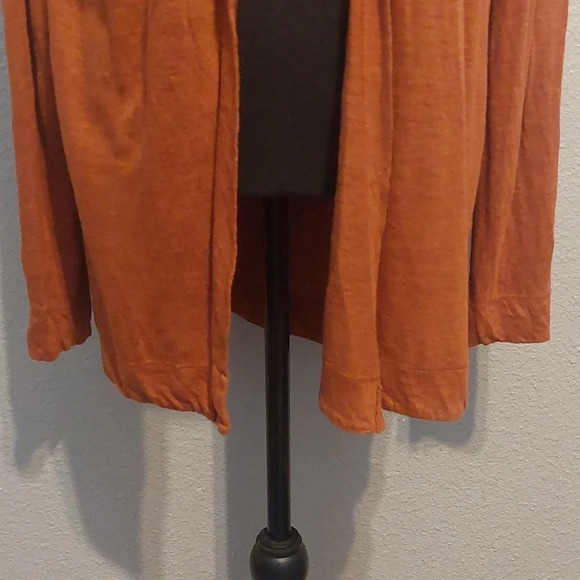 Tahari Linen open front Hooded Cardigan Rust Orange size Large Lagenlook luxury - Picture 5 of 6
